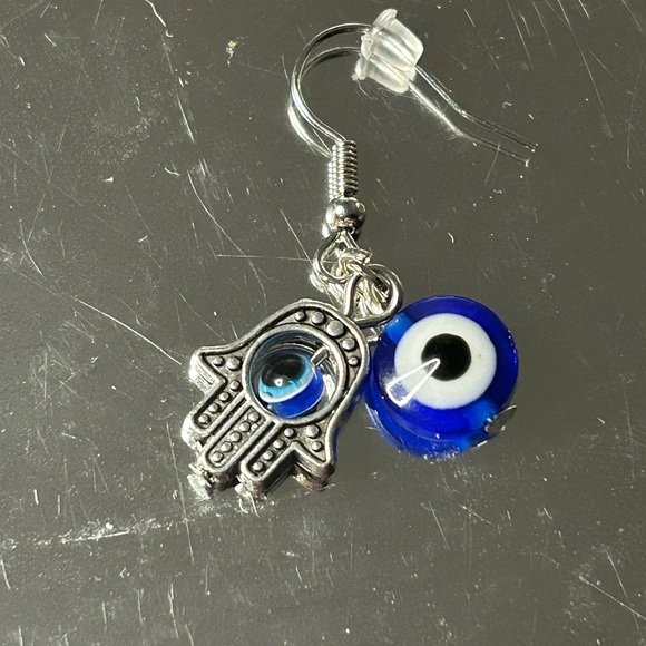 Hamsa Hand & Evil Eye Dangle Earrings - Picture 3 of 3